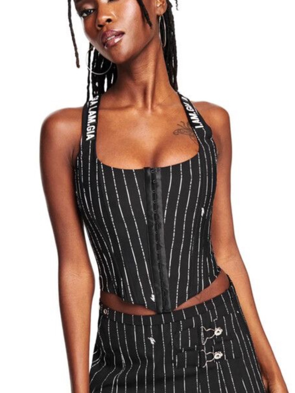 I.AM.GIA Black Pinstripe Corset Tank